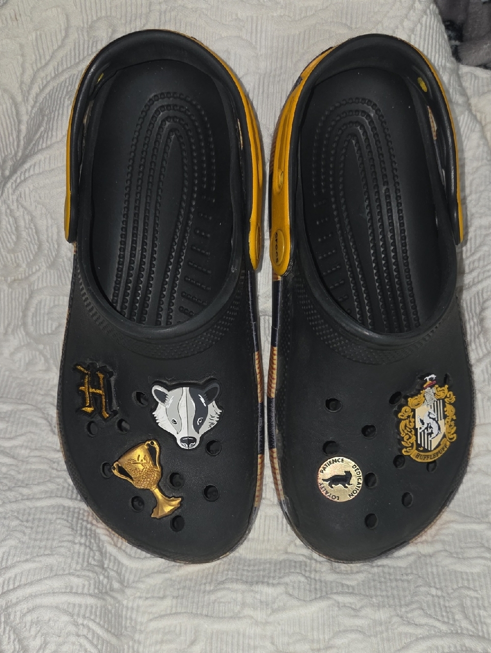 Kids Harry Potter Black and Yellow Clog Sandals with Decorative Charms